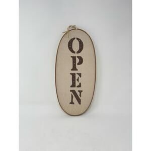Vintage Open Shut Oval Hoop Fabric Sign Beige‎ Dots Fabric w/Brown Floral